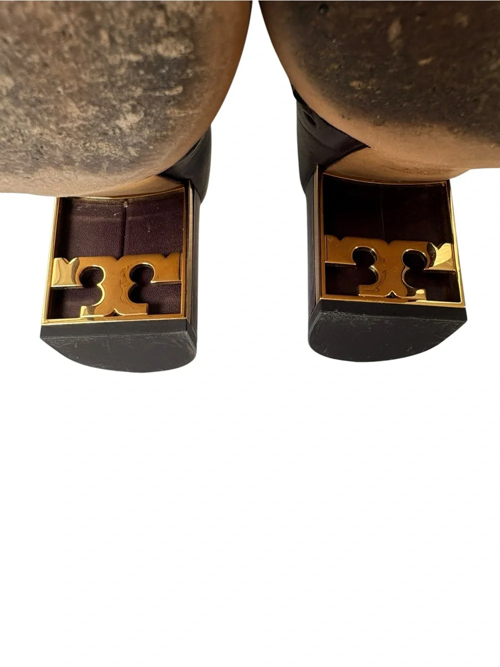 Tory Burch Burgundy Leather Block Heel Ankle Booties Gold Logo Heel Size 10.5M